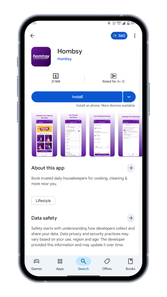 Hombsy Play Store Page Mockup